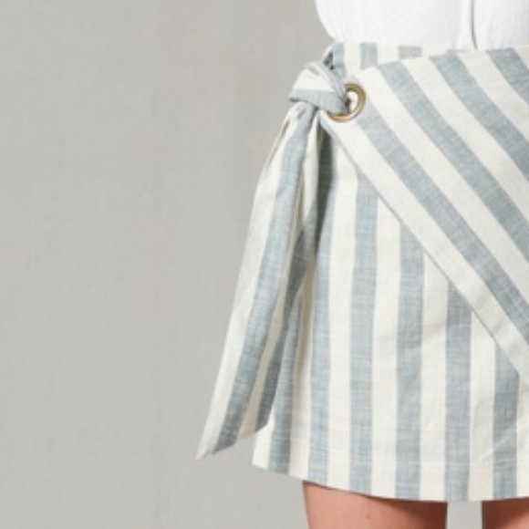 High Waisted Blue Stripe Linen Skirt - Picture 5 of 8